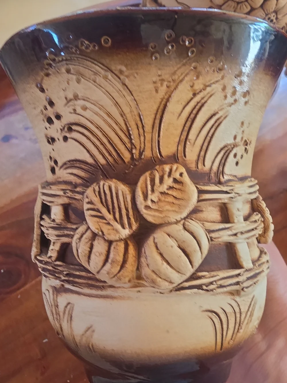 Handcrafted Beige and Brown Ceramic Pitcher with Matching Mugs Cottagecore